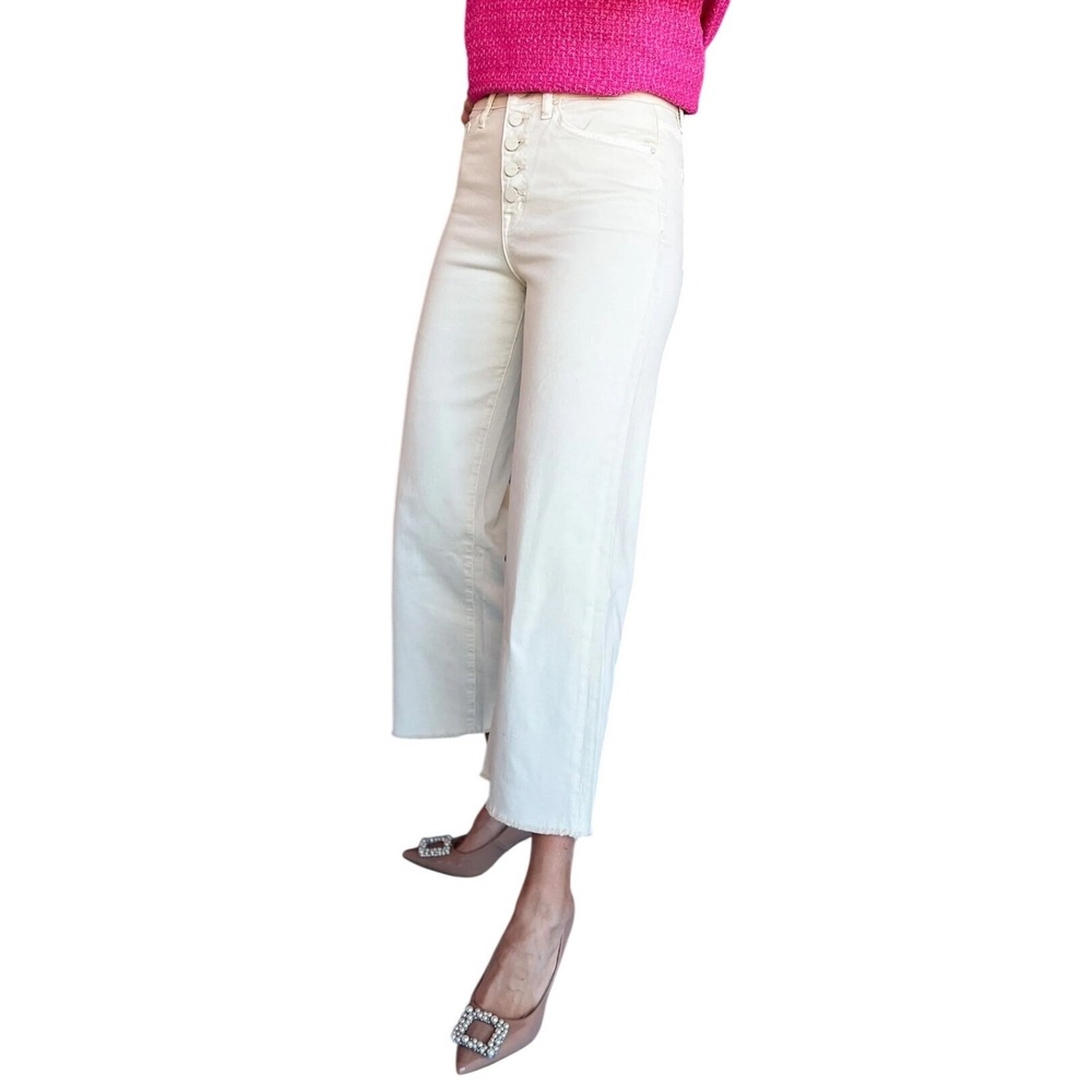 Mica Denim‎ Chromatic Hi-Rise Wide Leg Crop Jeans 31 Cream Boho Raw Hem NWT